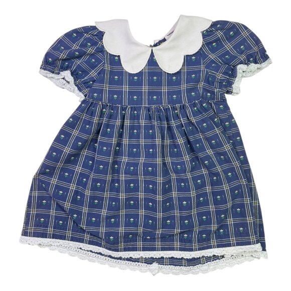 Vintage Good Lad Size 4T Navy Blue Floral Dress Scalloped Collar Lace Trim - Picture 1 of 8